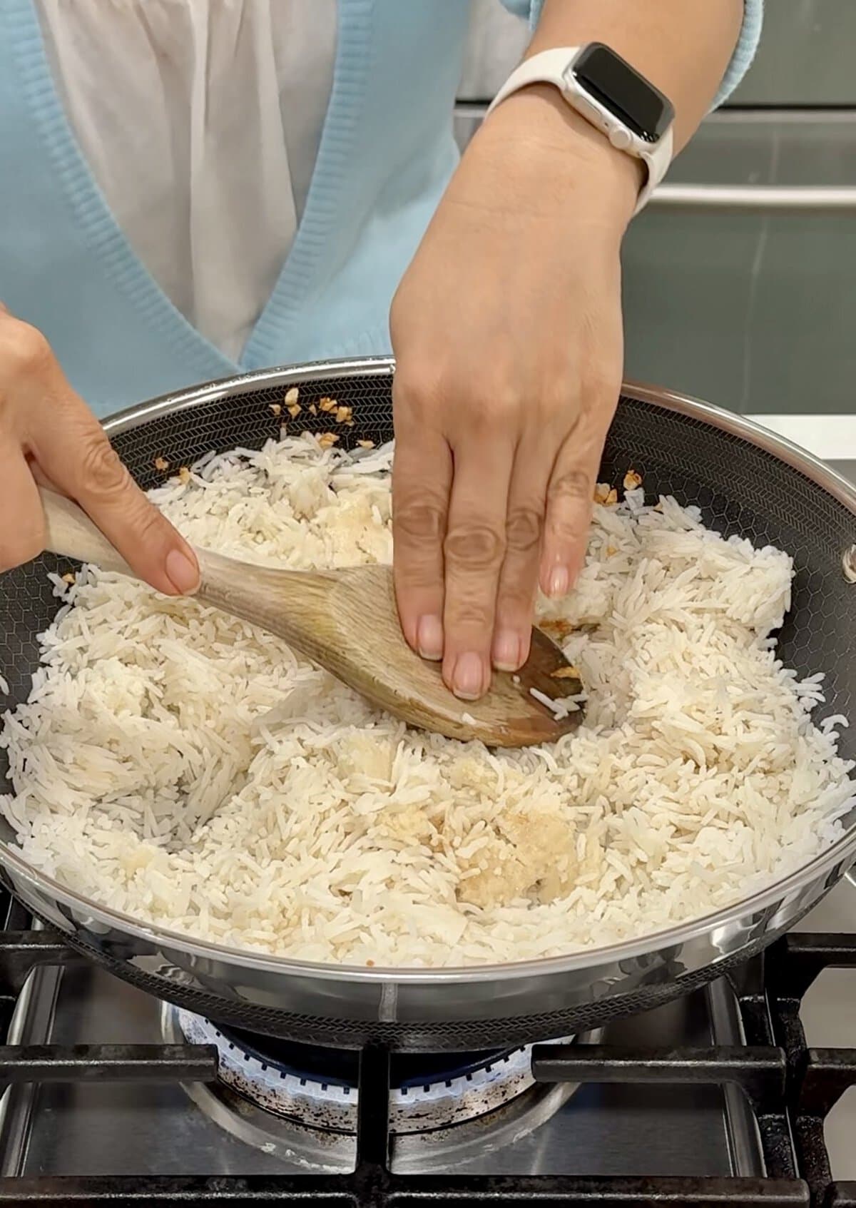 rice grains being separated.
