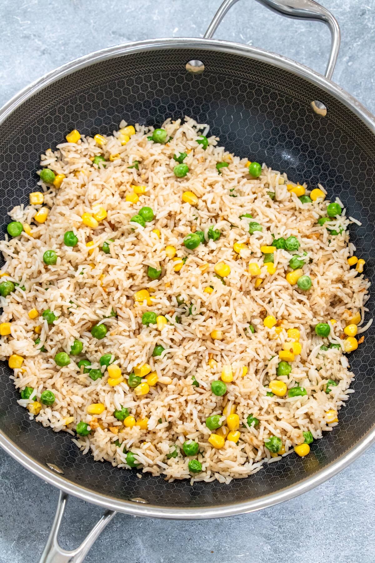 fried rice in wok.