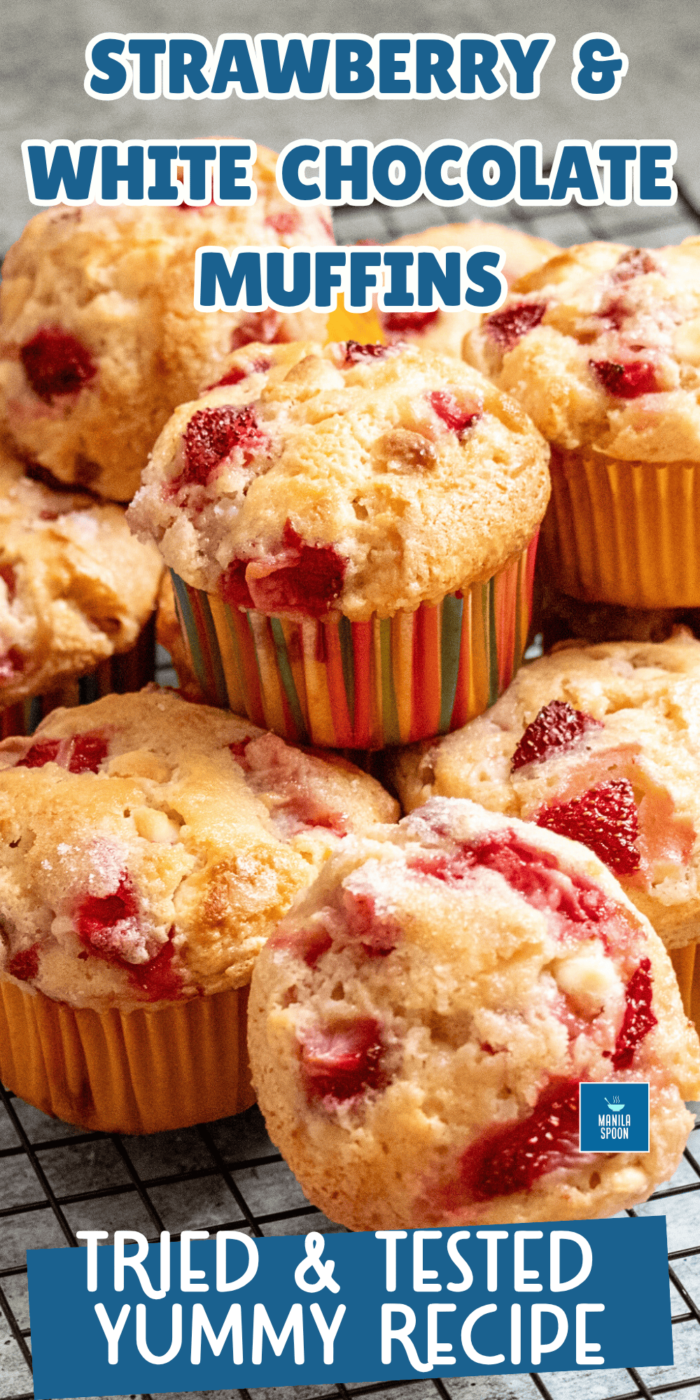 Moist, fruity and chocolaty, these fresh strawberry and white chocolate muffins are the best way to start your day! So deliciously good! Strawberry and White Chocolate Muffins Image Pin