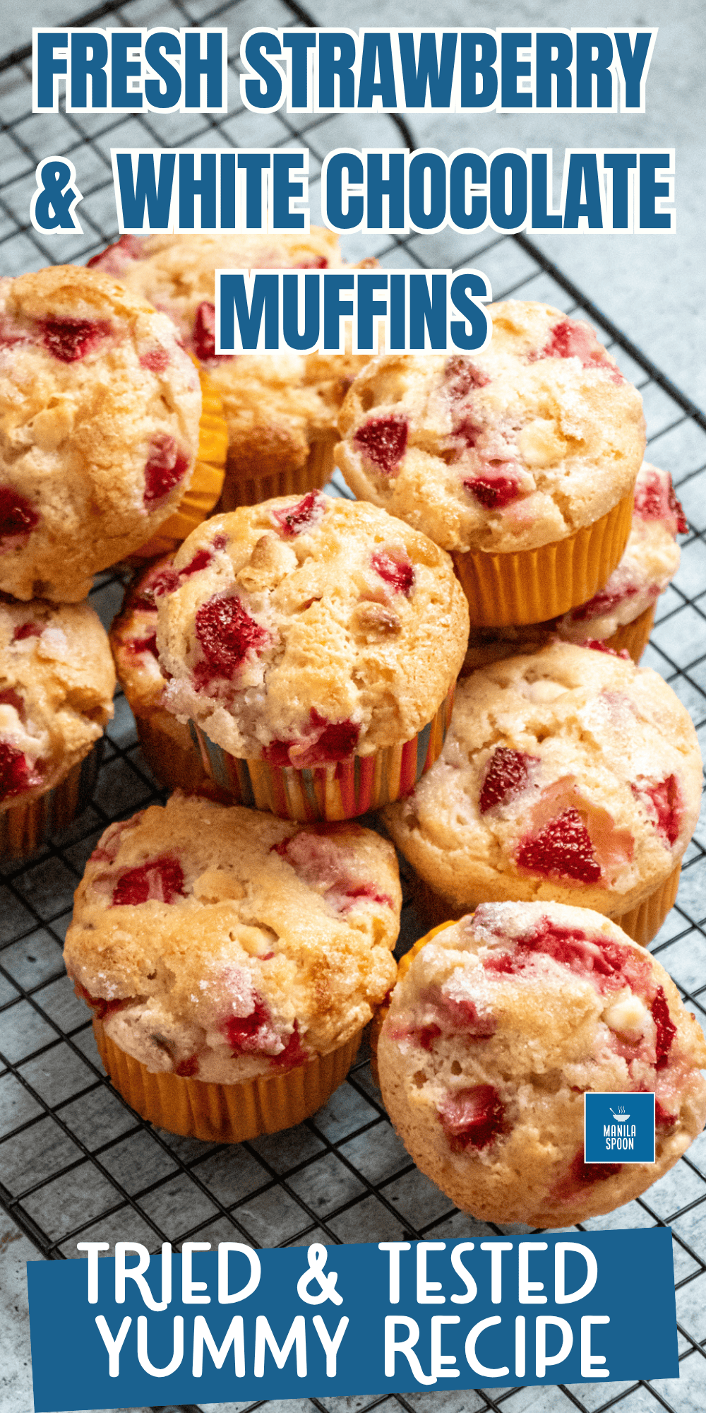 Moist, fruity and chocolaty, these fresh strawberry and white chocolate muffins are the best way to start your day! So deliciously good! Strawberry and White Chocolate Muffins Image Pin