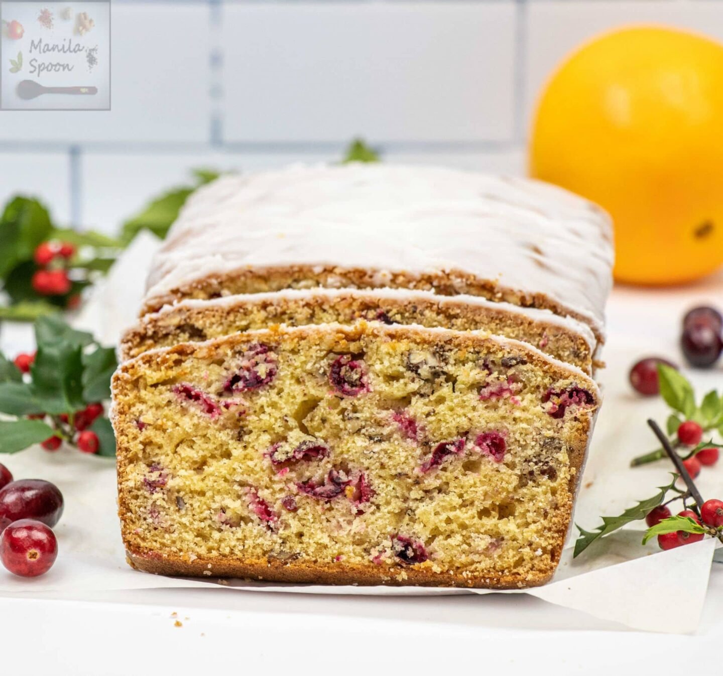Cranberry Orange Bread with Lemon Glaze