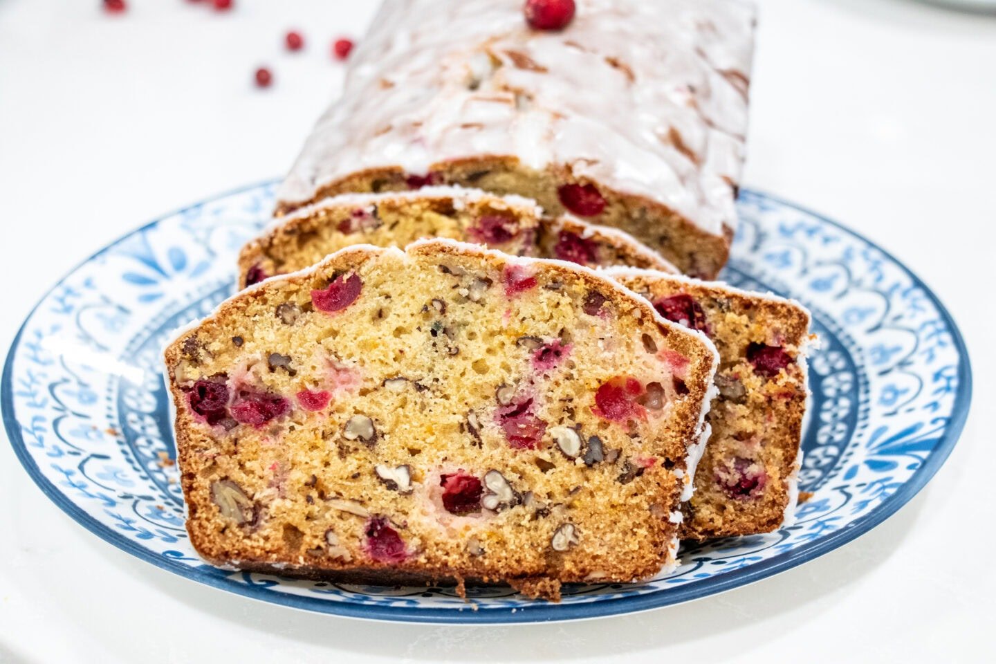 Cranberry Orange Bread with Lemon Glaze