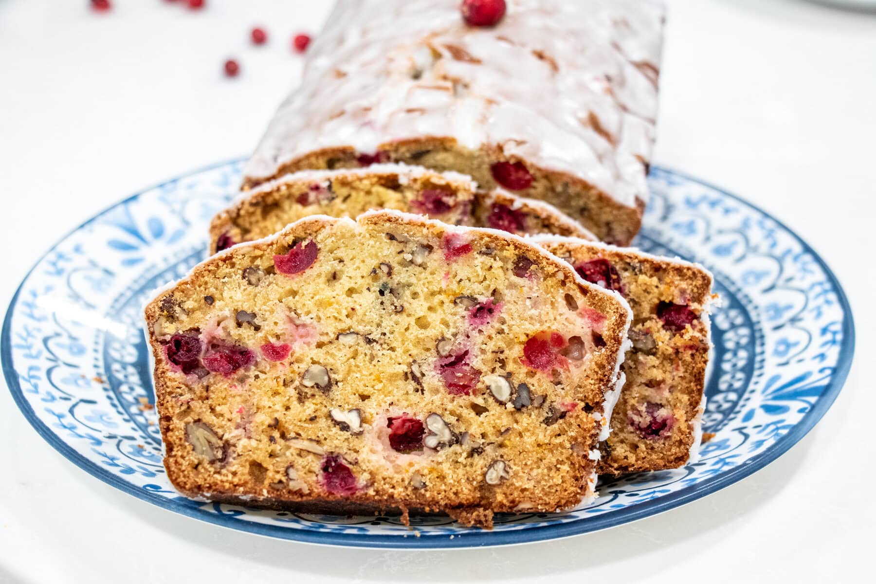 Cranberry Orange Bread with Lemon Glaze