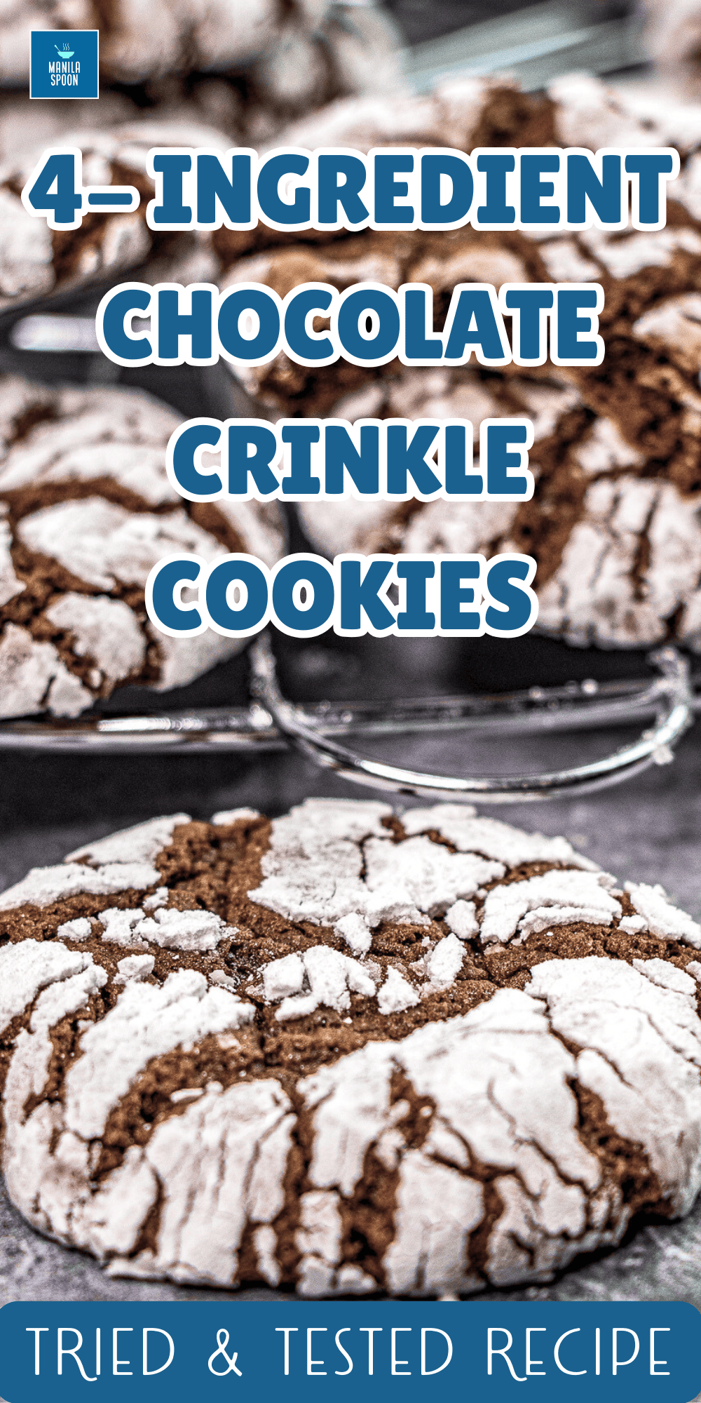 Just 4 ingredients to make these soft, chewy, sweet and oh-so- yummy – Chocolate Crinkle Cookies! Super easy to make, and perfect for the holiday season! Great cookies for a cookie exchange.