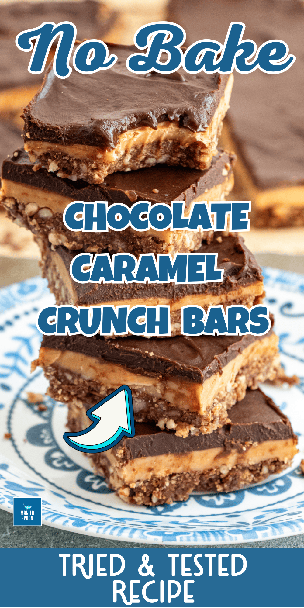 Layers of pecan crumb crust, delicious caramel filling and then melted chocolate on top - how can you resist these No Bake Chocolate and Caramel Crunch Bars? #nobake #chocolate #caramel #bars #desserts #sweets Indulgent no-bake chocolate caramel crunch bars with three irresistible layers—pecan biscuit crust, homemade golden caramel, and silky chocolate ganache.
