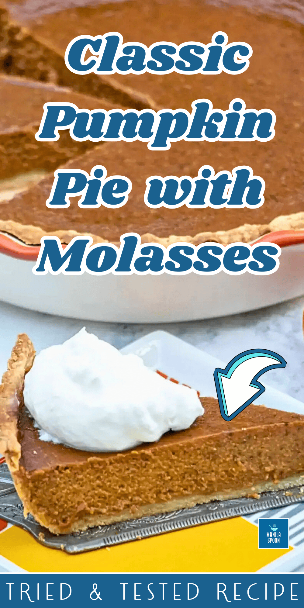 After making this, I will never make pumpkin pie any other way - it's that good! The combination of spices and molasses give this pie the most wonderful taste that will truly tickle your taste buds - BEST PUMPKIN PIE RECIPE! Classic Pumpkin Pie with Molasses Image Pin