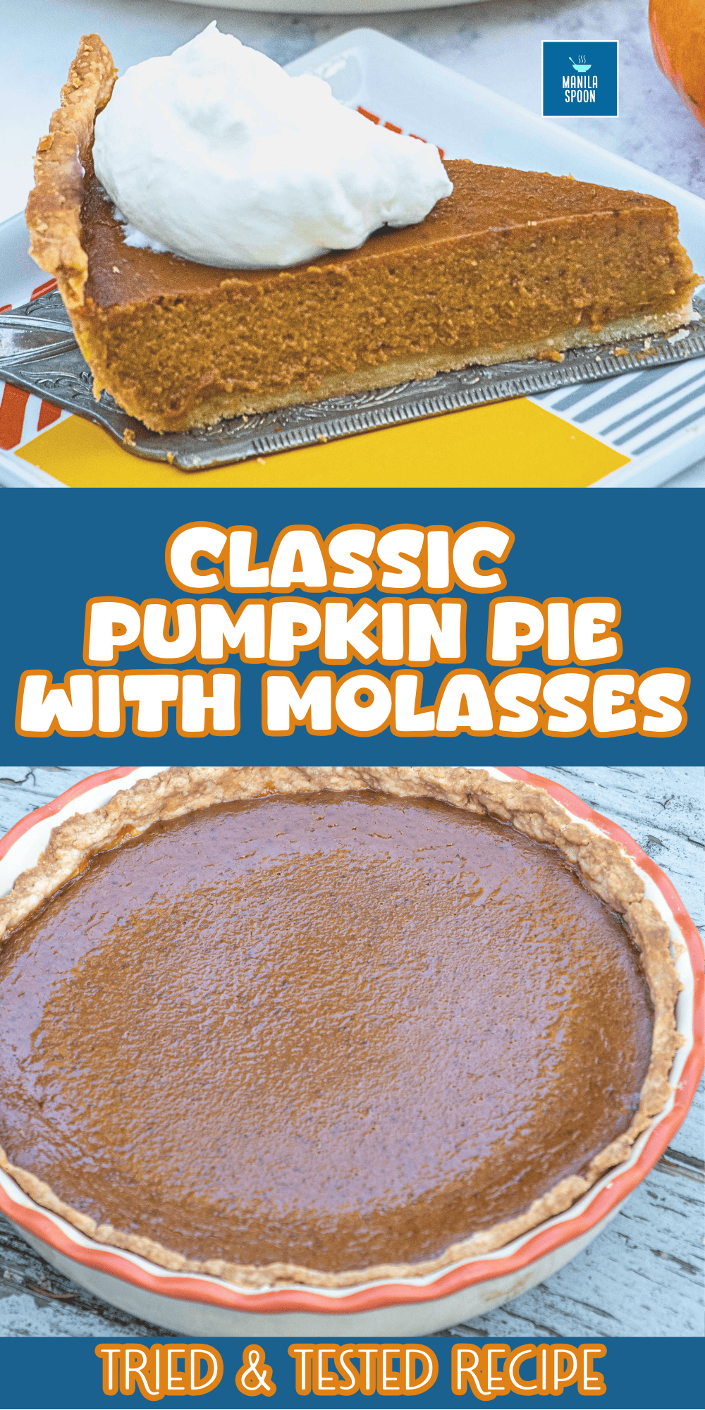 After making this, I will never make pumpkin pie any other way - it's that good! The combination of spices and addition of molasses give this pie the most wonderful taste that will truly tickle your taste buds - BEST PUMPKIN PIE RECIPE! This Classic Pumpkin Pie with Molasses Image pin.