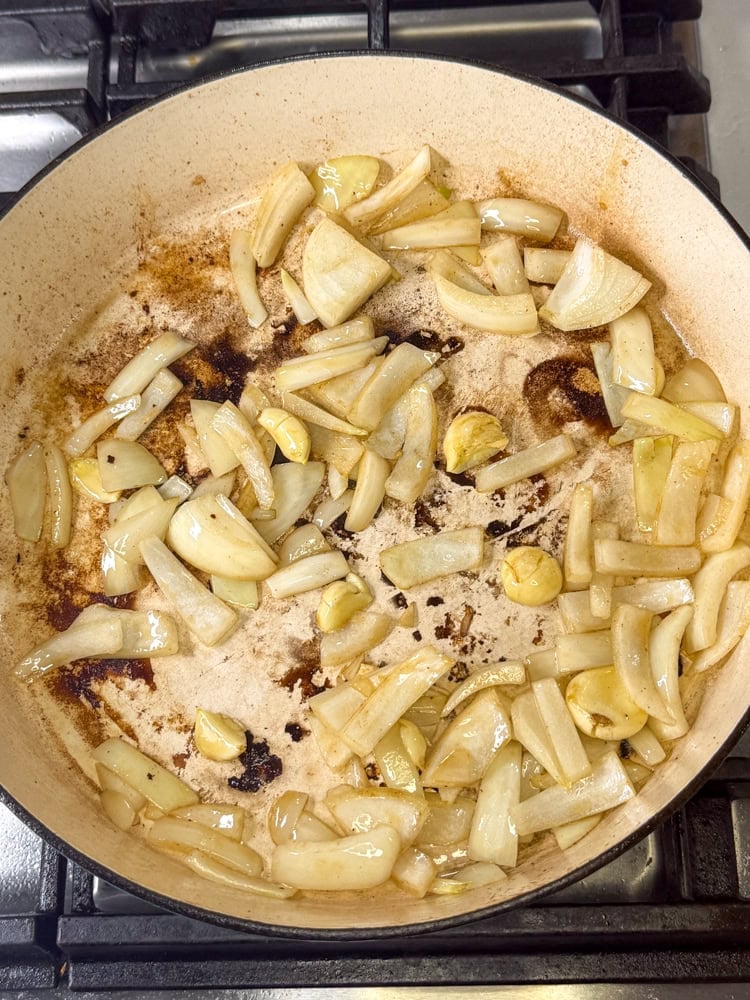 Add the garlic and onions and sauté until soft.