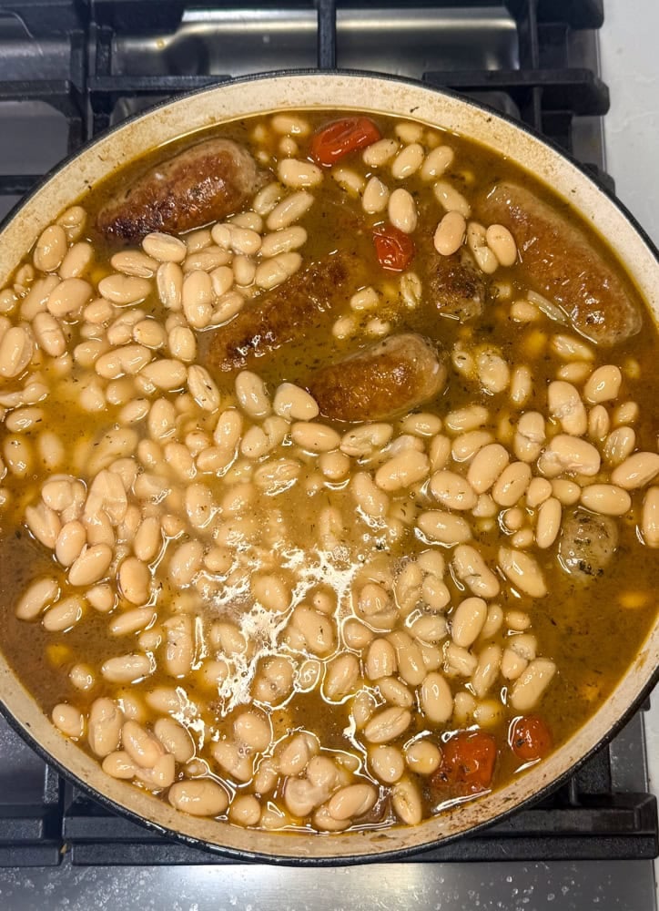Add the beans and continue cooking.