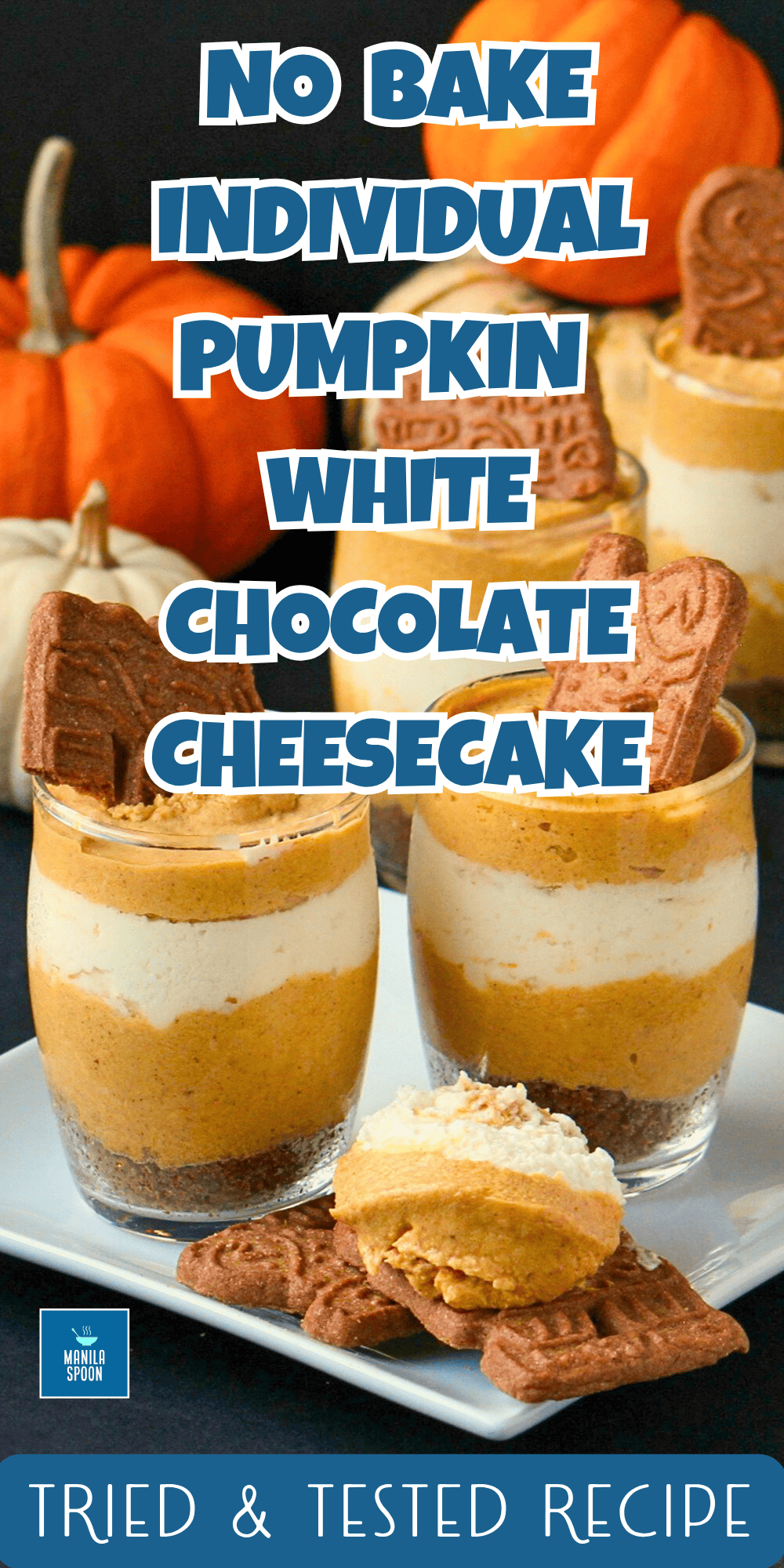This is seriously a delicious fall or winter treat! With a spiced cookie crust and a layered pumpkin and white chocolate cheesecake this no bake cake tastes out of this world - it is a winning dessert for the holidays and beyond!