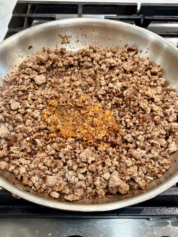 soy sauce mix added to the ground beef.