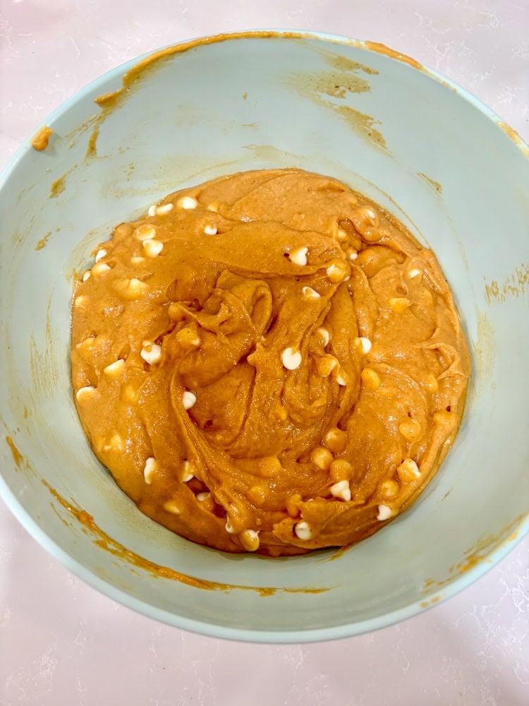 Fold in the baking chips (chocolate, peanut butter, or butterscotch chips - your choice).