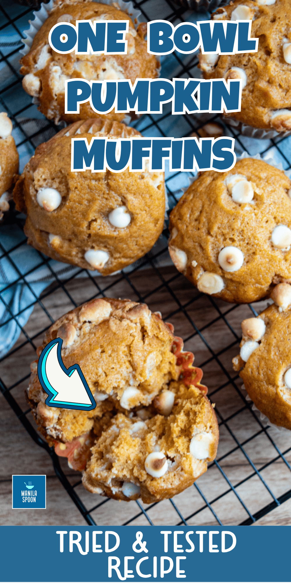 Use this as your basic formula for yummy Pumpkin Muffins! Add your favorite baking chips for extra deliciousness! | manilaspoon.com Easy One-Bowl Pumpkin Muffins | Customizable Fall Recipe - Image pin