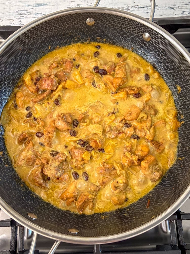 Cover, then gently simmer for about 15-20 minutes or until the chicken cubes are tender and fully cooked.