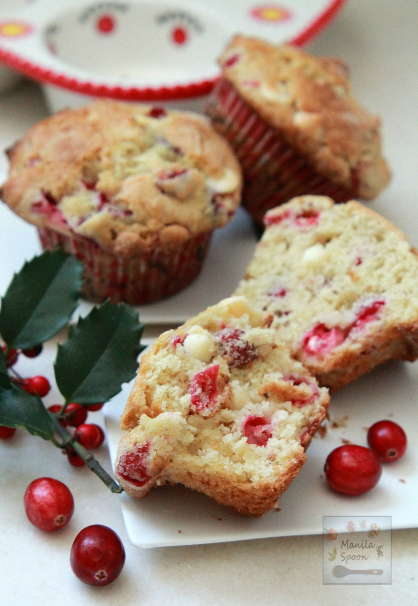 Loaded with white chocolate, dotted with cranberries and deliciously moist and sweet-tangy, these pretty muffins are the perfect holiday treat! 