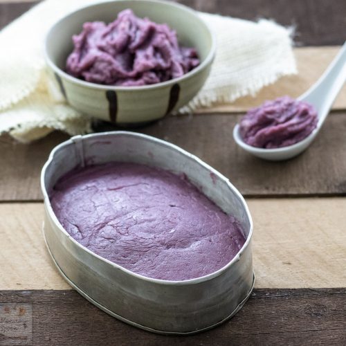 This Filipino purple yam dessert (ube halaya or ube jam) is not only eye-catching, it's totally delicious!! Mashed purple yam is cooked slowly with butter, evaporated milk and condensed milk which give this colorful dessert such a luscious buttery, creamy and sweet flavor. Great on its own or as topping for halo-halo or as jam or spread forbad and other pastries.