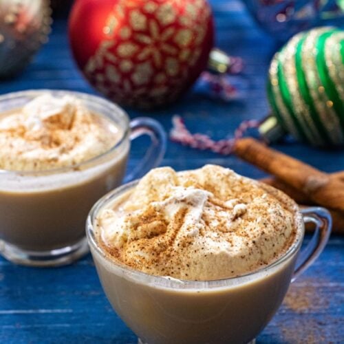 For a delicious holiday-inspired coffee drink, make this super easy and very tasty Eggnog Coffee.  Enjoy on its own or top with whipped cream and sprinkle with cinnamon or nutmeg for that extra festive touch and yumminess!