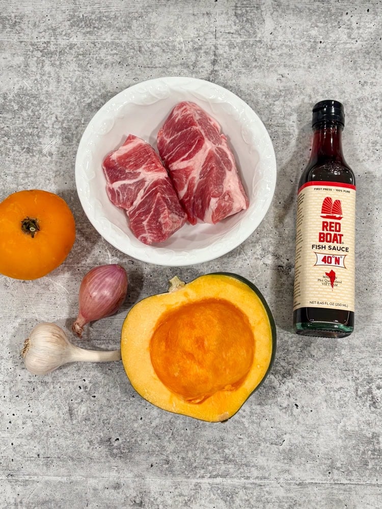 ingredients for Sauteed Butternut Squash with Pork (Ginisang or Ginataang Kalabasa)