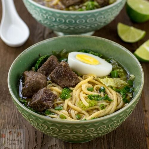 Rich, comforting, and full of flavor, this Beef Pares Mami (Filipino Noodle Soup) features tender beef simmered in a spiced, savory broth served over egg noodles. Often called the Filipino version of pho, this hearty soup is perfect for cozy family meals or chilly days!