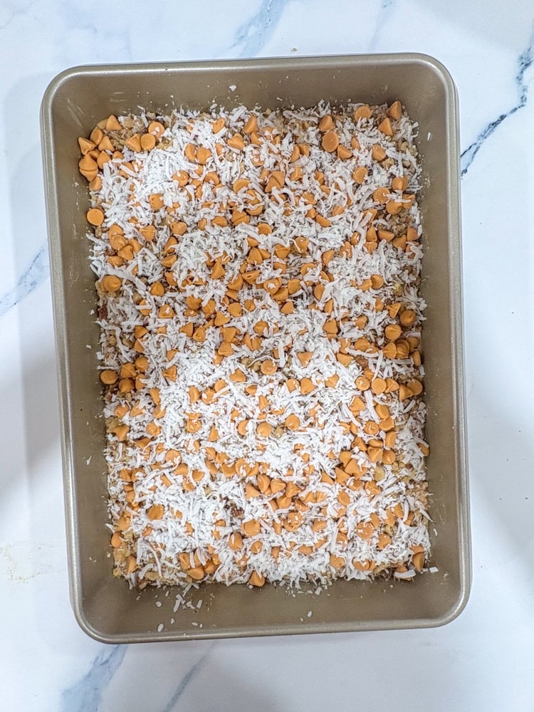 Finish with the remaining ½ cup coconut. Do not stir.