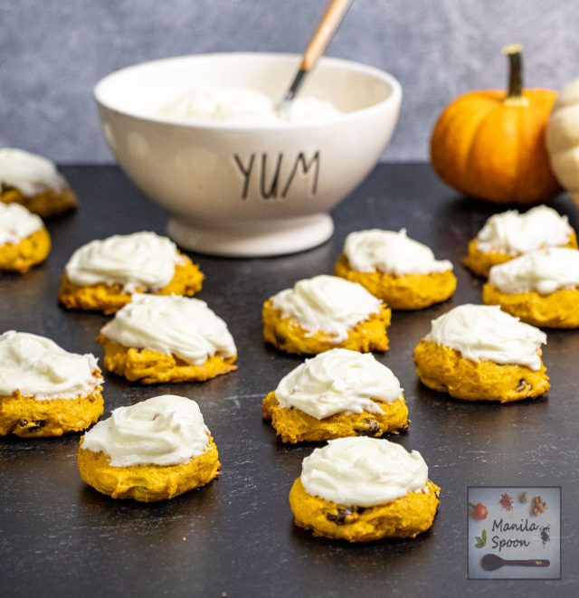 Pumpkin Chocolate Cookies with Cream Cheese Frosting