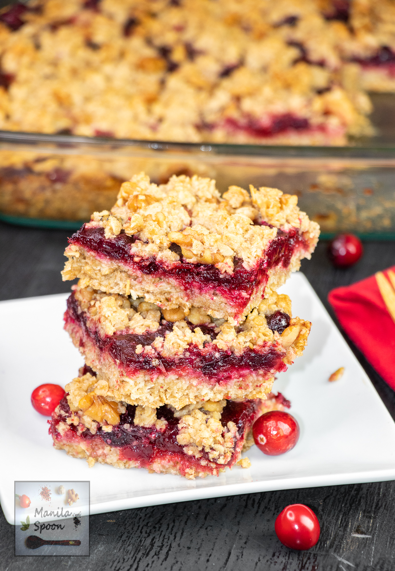 With a perfect balance of sweet and tart these scrumptious cranberry oat bars are the perfect holiday treat! The addition of chopped walnuts give them a nutty crunch that brings these yummy bars over the top. These bars can be made completely gluten-free and tastes as deliciously good!
