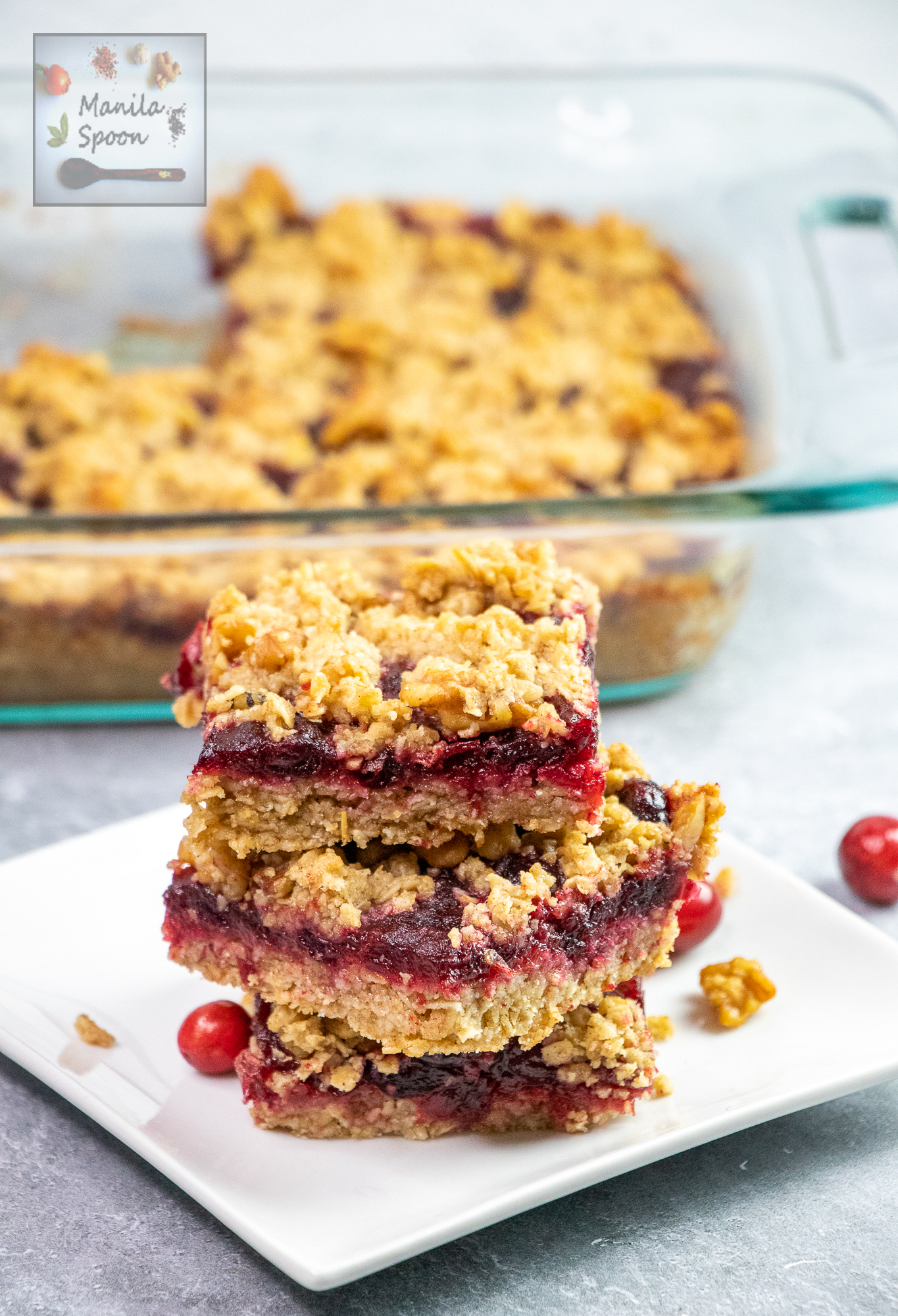 With a perfect balance of sweet and tart these scrumptious cranberry oat bars are the perfect holiday treat! The addition of chopped walnuts give them a nutty crunch that brings these yummy bars over the top. These bars can be made completely gluten-free and tastes as deliciously good!