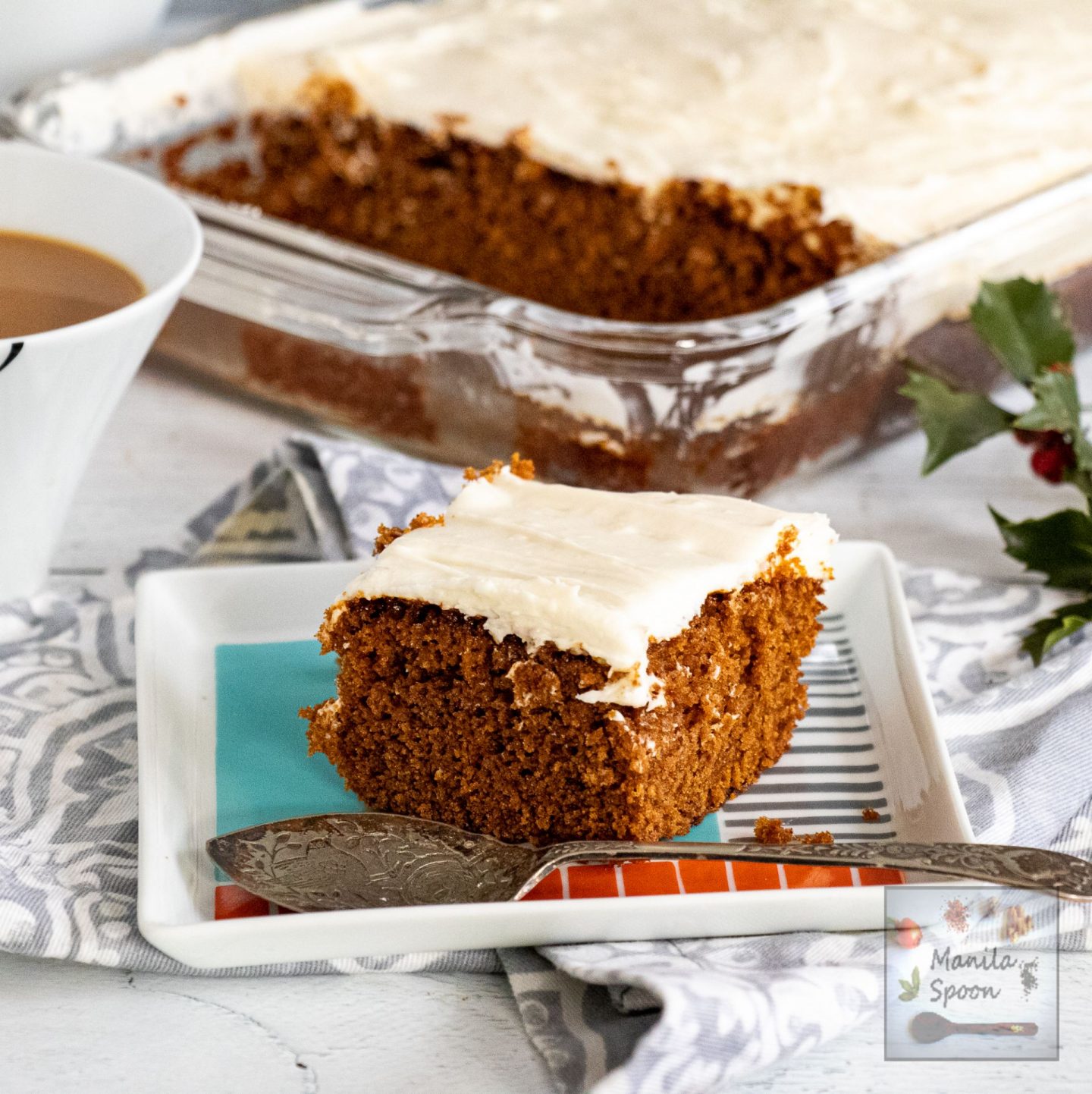 Perfectly spiced and deliciously moist, one slice is never enough for this Ginger and Molasses Cake! The cream cheese frosting brings this cake over the top! A must-make, holiday season or not!