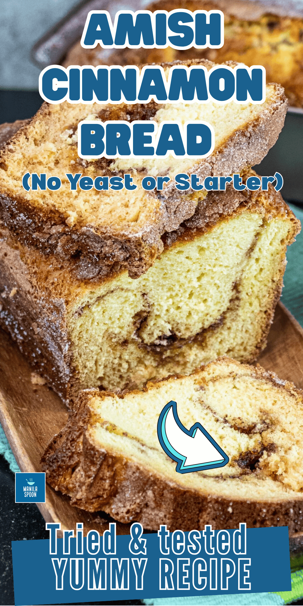 This delicious Amish Cinnamon Bread has the perfect amount of sweetness and cinnamon spice. With this quick and easy version of the traditional Amish treat, there’s no need for any yeast or starter, so you can enjoy a tender, moist, and super yummy bread in no time! Great for breakfast or anytime you fancy a snack! Image pin.