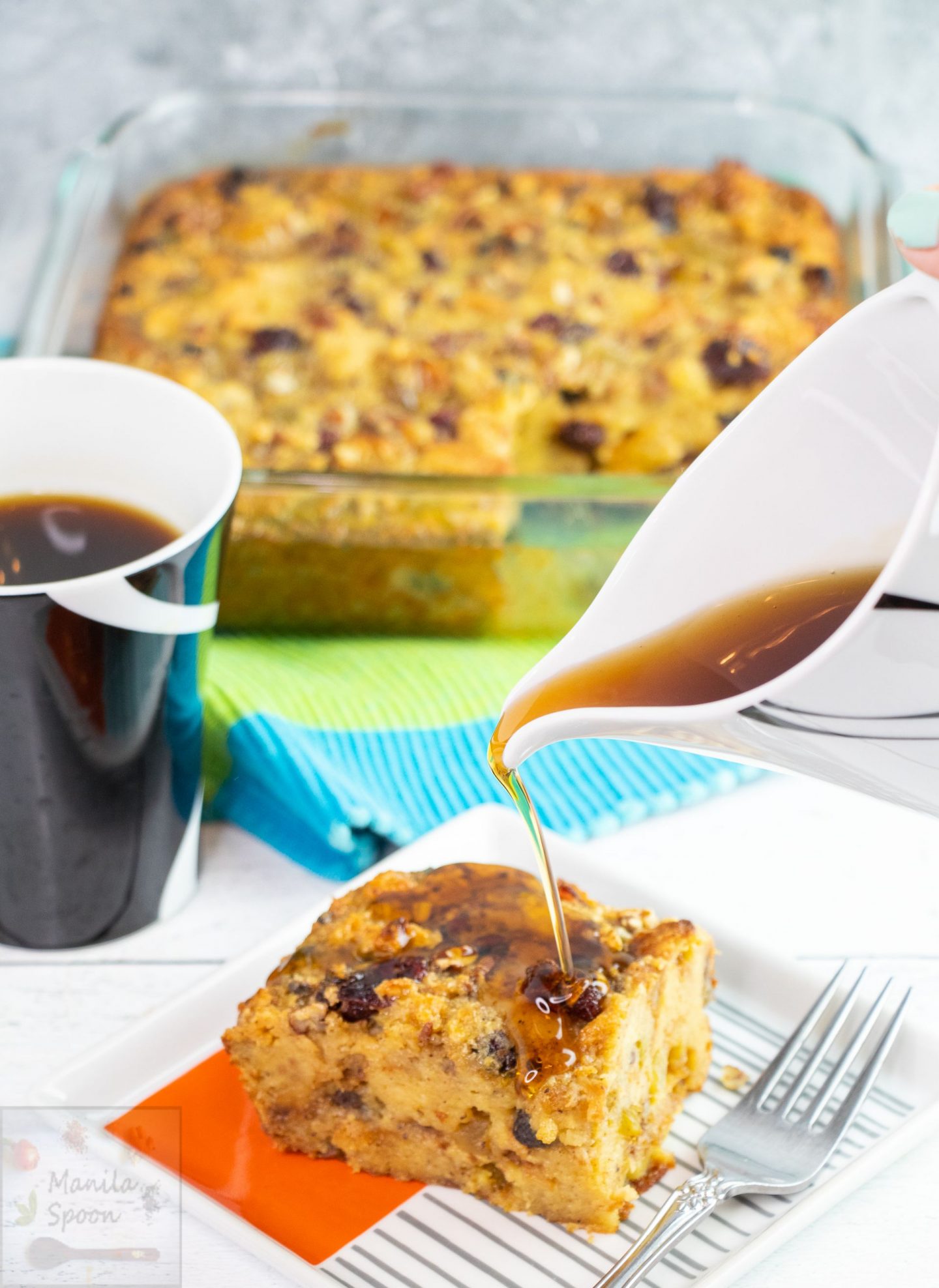 
Set aside your usual bread and butter pudding and make this delectable version made with panettone (rich Italian bread), seasoned with aromatic spices then laden with fruits and nuts.