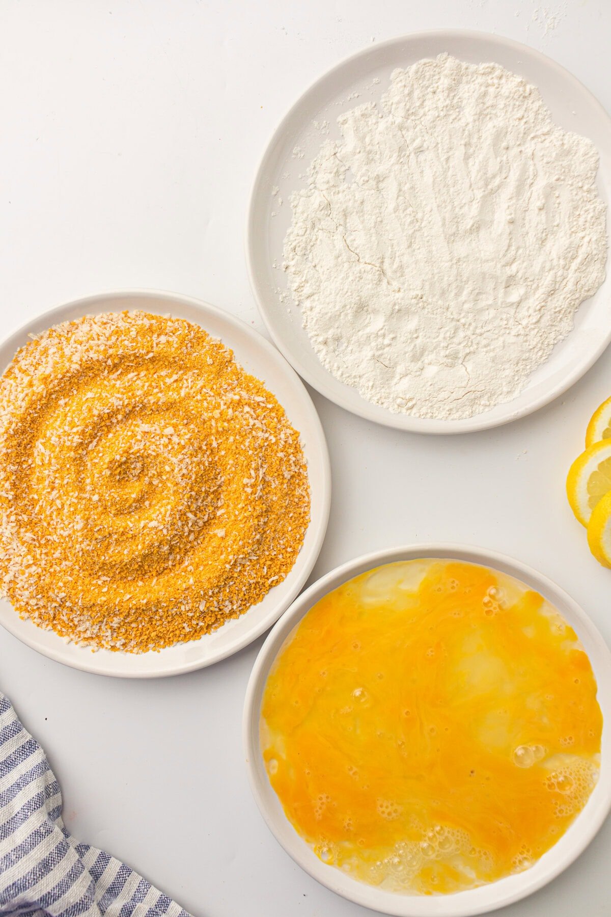 flour, egg and breadcrumbs mixture