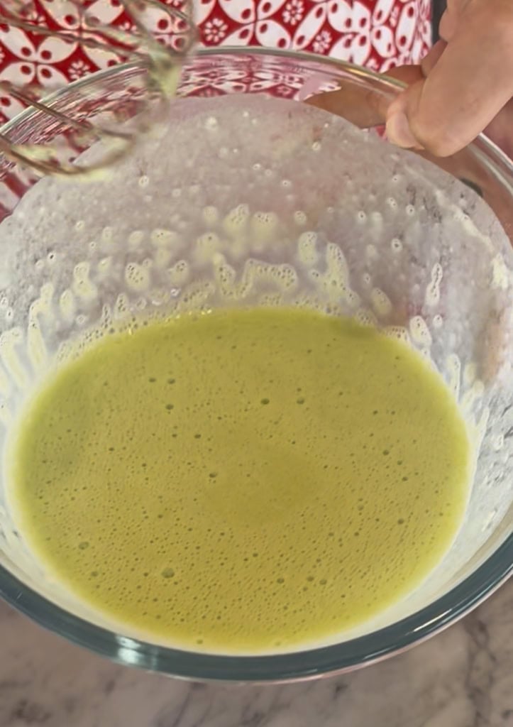 green colored pancake batter