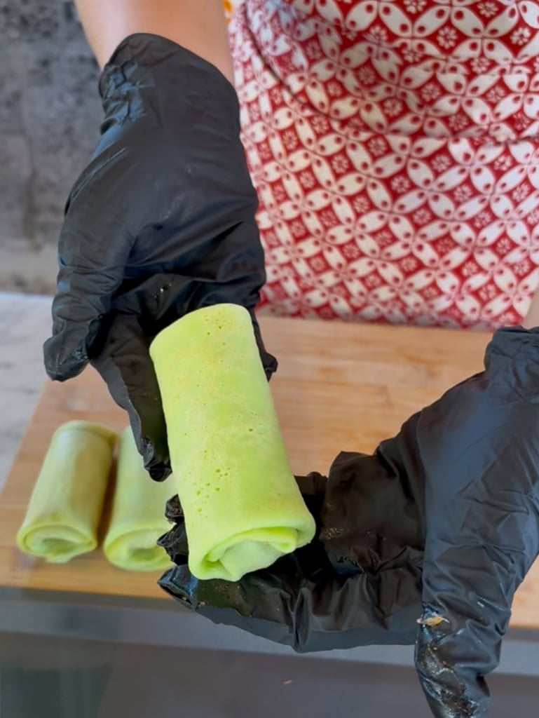 rolled pandan colored pancake