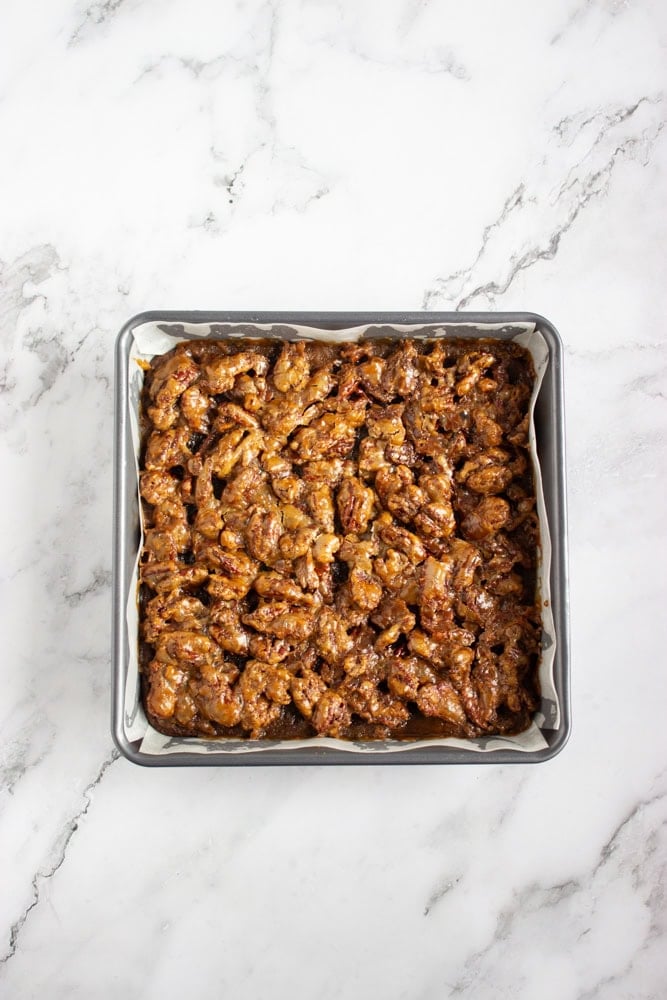 freshly baked pecan pie brownies