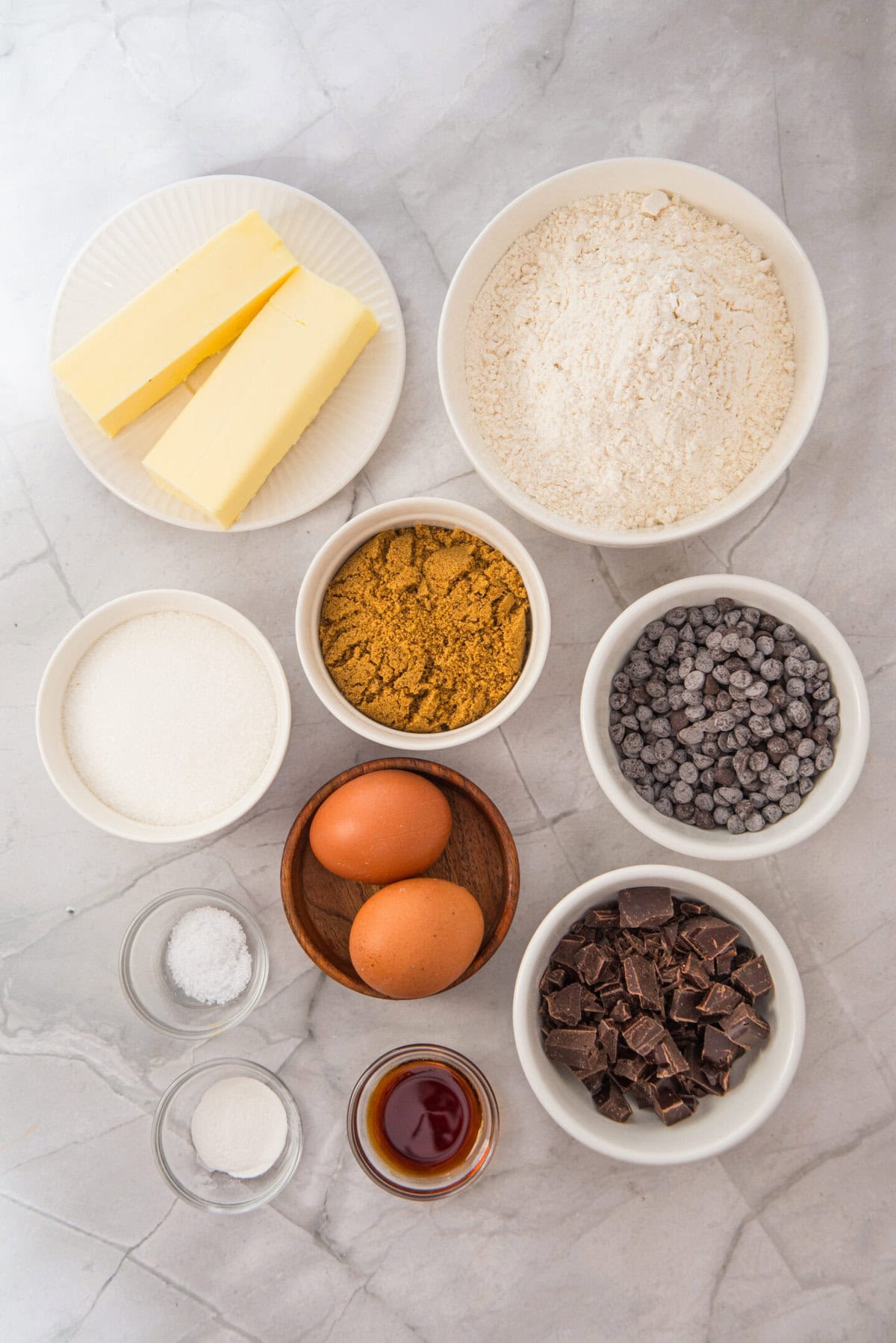 Ingredients for Brown Butter Chocolate Chip Cookies