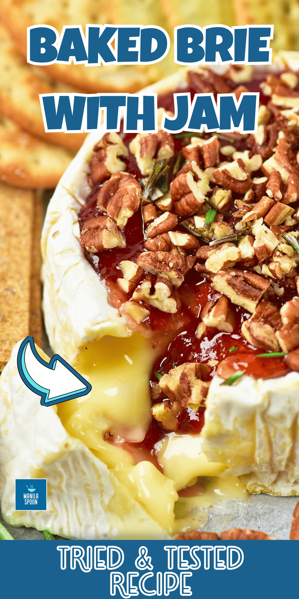 Baked brie with jam is the ultimate easy holiday appetizer—creamy, gooey cheese topped with maple syrup, pecans and cranberry, cherry or jam of your choice. Perfect for Christmas parties, Thanksgiving gatherings, and New Year’s Eve, this simple baked brie recipe comes together in minutes and always impresses. Save this easy party snack to your holiday appetizer board for a crowd-pleasing, make-ahead entertaining idea.
