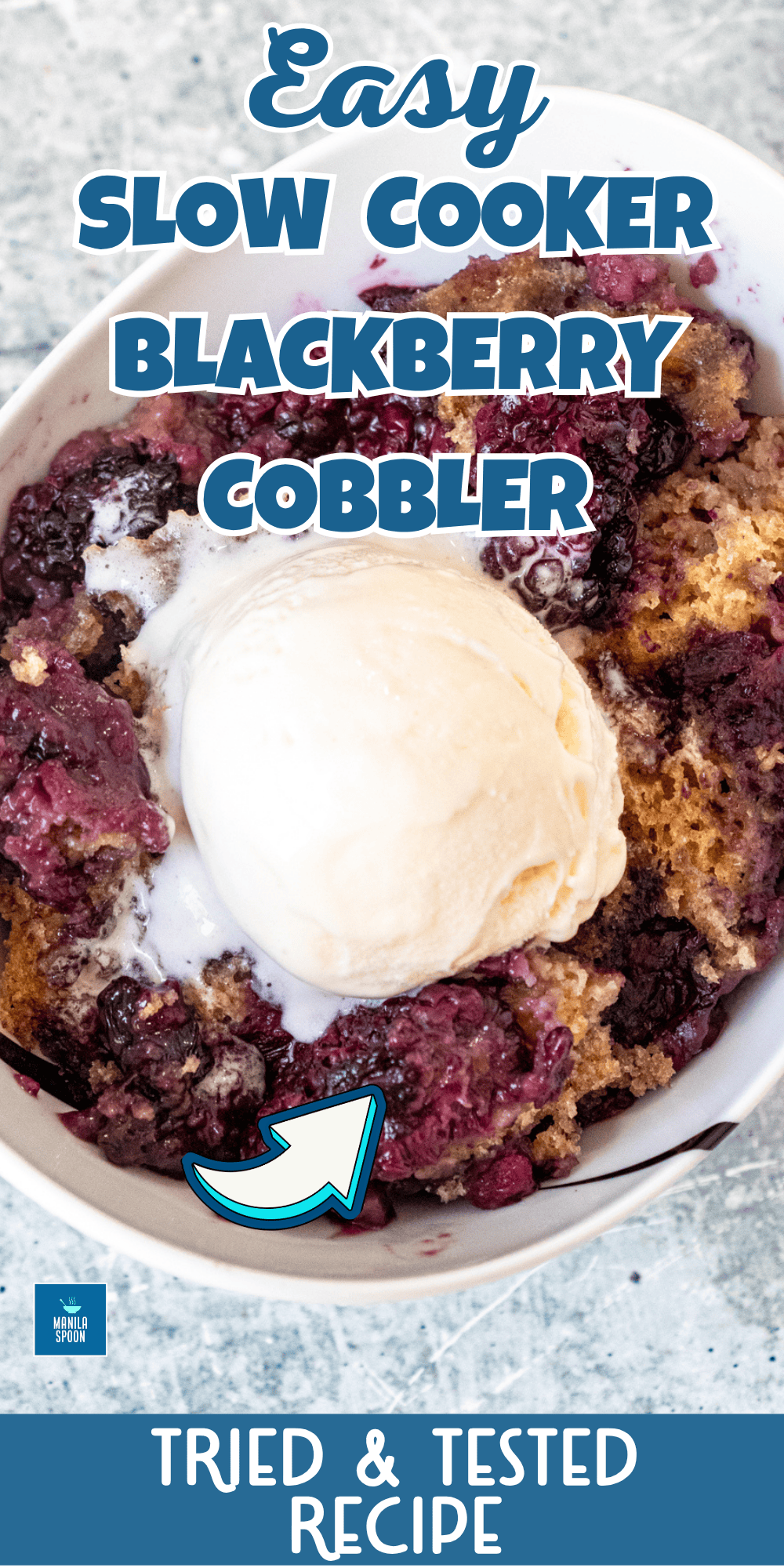 Slow Cooker Blackberry Cobbler with juicy berries and warmly spiced cake topping.